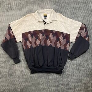 Boulevard Club Pullover Mens XL Argyle Colorblock Button Collared Vintage Golf